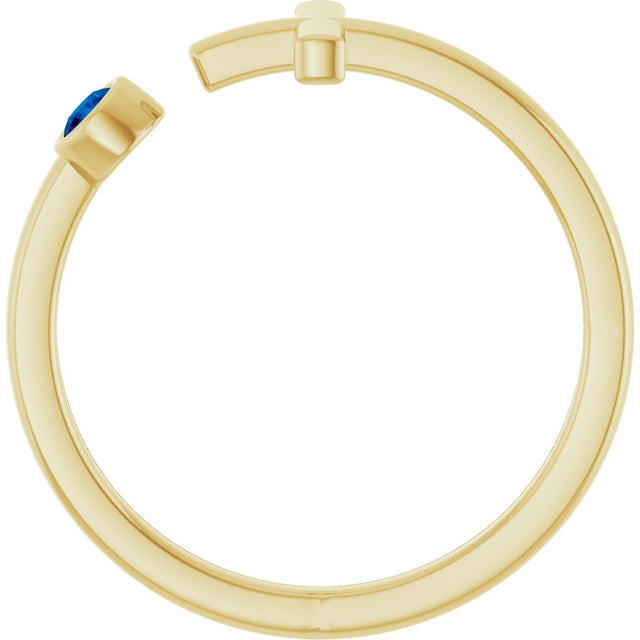 14K Gold Round Lab-Grown Blue Sapphire Negative Space Cross Ring - Yellow Gold - view 7