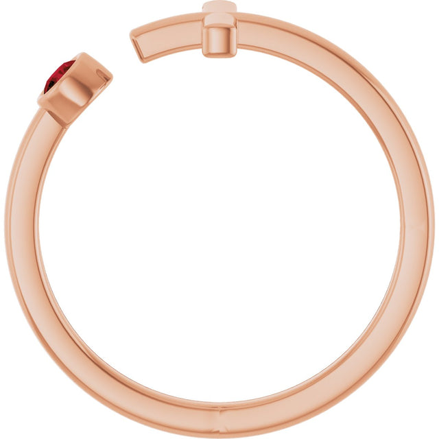 14K Gold Round Natural Mozambique Garnet Negative Space Cross Ring - Rose Gold - view 7