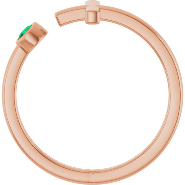 14K Gold Round Lab-Grown Emerald Negative Space Cross Ring - Rose Gold - view 7