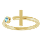 14K Gold Round Natural Aquamarine Negative Space Cross Ring - Yellow Gold - view 8