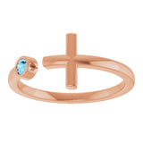 14K Gold Round Natural Aquamarine Negative Space Cross Ring - Rose Gold - view 8