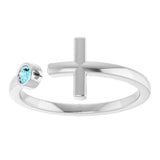 Platinum Round Natural Blue Zircon Negative Space Cross Ring - view 8