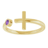 14K Gold Round Natural Amethyst Negative Space Cross Ring - Yellow Gold - view 8