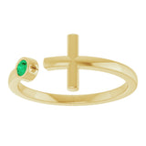 14K Gold Round Lab-Grown Emerald Negative Space Cross Ring - Yellow Gold - view 8