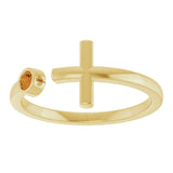 14K Gold Round Natural Citrine Negative Space Cross Ring - Yellow Gold - view 8