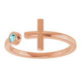 14K Gold Round Natural Blue Zircon Negative Space Cross Ring - Rose Gold - view 8