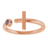 14K Gold Round Lab-Grown Alexandrite Negative Space Cross Ring - Rose Gold - view 8