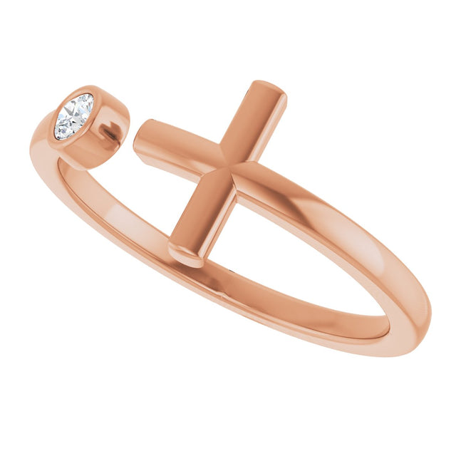 14K Gold Round Natural Diamond Negative Space Cross Ring – 2.5mm Stones - Rose Gold - view 10