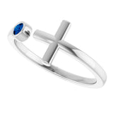 Platinum Round Natural Blue Sapphire Negative Space Cross Ring - view 10