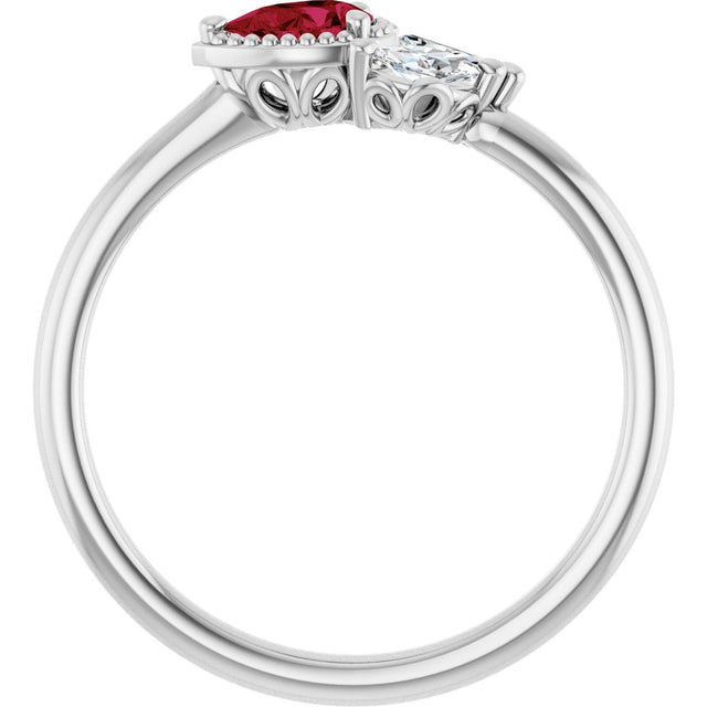 14K Gold Pear Natural Ruby Accented Ring - White Gold - view 7