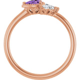 14K Gold Pear Natural Amethyst Accented Ring - Rose Gold - view 7
