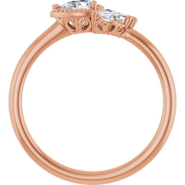 14K Gold Pear Natural Diamond Accented Ring – 5x3mm - Rose Gold - view 7