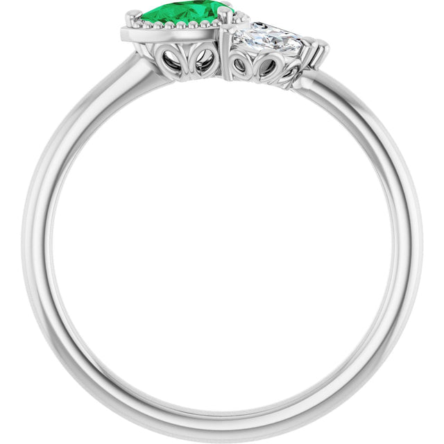 Platinum Pear Natural Emerald Accented Ring - view 7