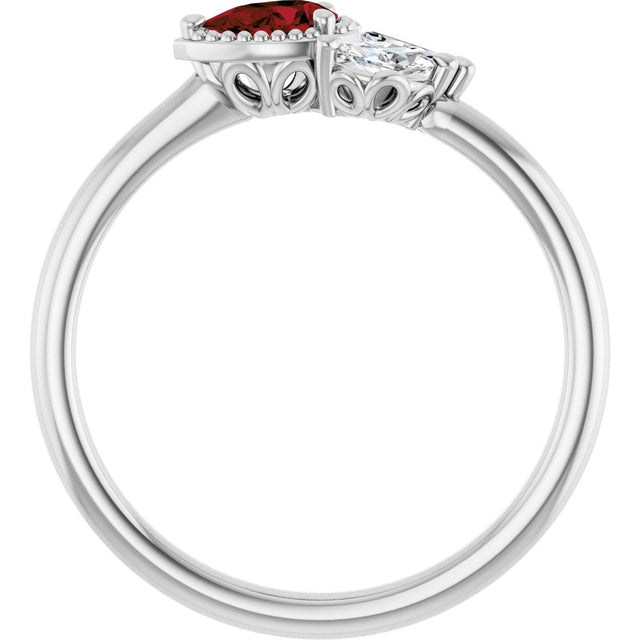 Platinum Pear Natural Mozambique Garnet Accented Ring - view 7