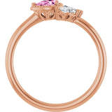 14K Gold Pear Natural Pink Sapphire Accented Ring - Rose Gold - view 7