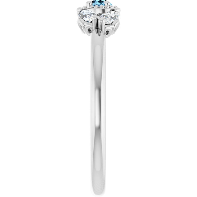 Platinum Pear Natural Aquamarine Accented Ring - view 9