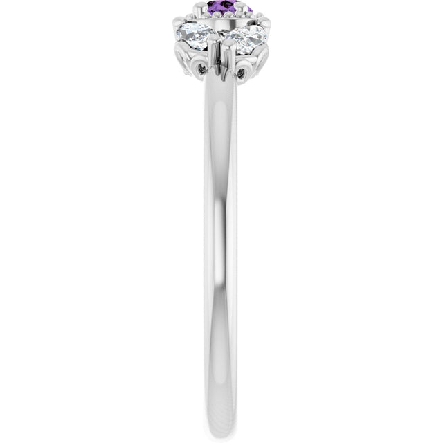 Platinum Pear Natural Amethyst Accented Ring - view 9