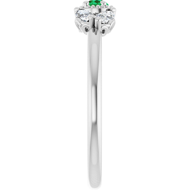 14K Gold Pear Lab-Grown Emerald Accented Ring - White Gold - view 9