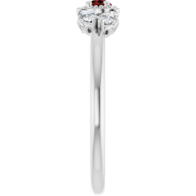 14K Gold Pear Natural Mozambique Garnet Accented Ring - White Gold - view 9