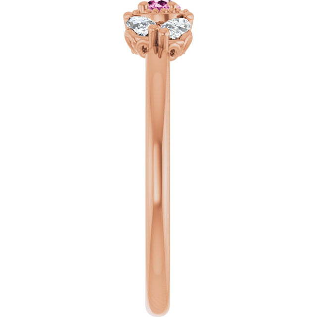 14K Gold Pear Natural Pink Sapphire Accented Ring - Rose Gold - view 9