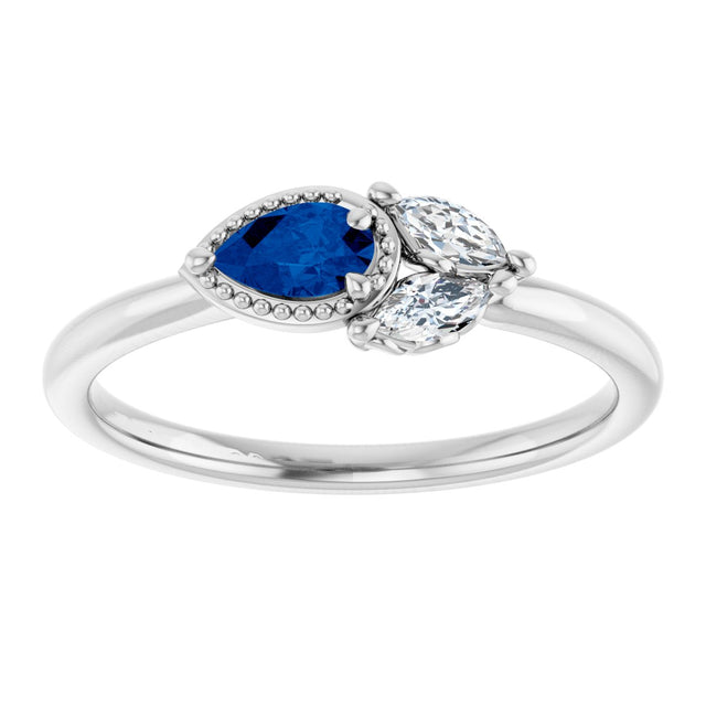 14K Gold Pear Lab-Grown Blue Sapphire Accented Ring - view 8