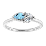 Platinum Pear Natural Aquamarine Accented Ring - view 8