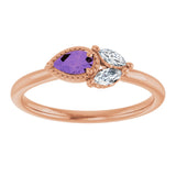 14K Gold Pear Natural Amethyst Accented Ring - Rose Gold - view 8