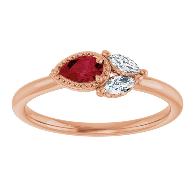 14K Gold Pear Natural Ruby Accented Ring - Rose Gold - view 8