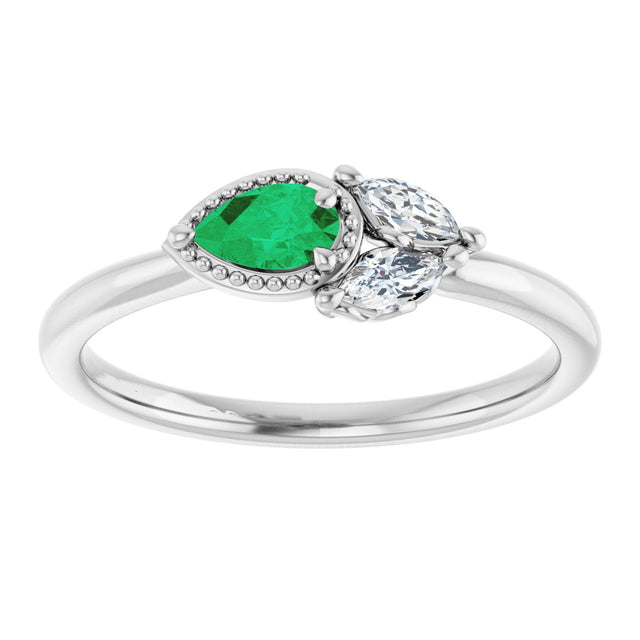 Platinum Pear Natural Emerald Accented Ring - view 8