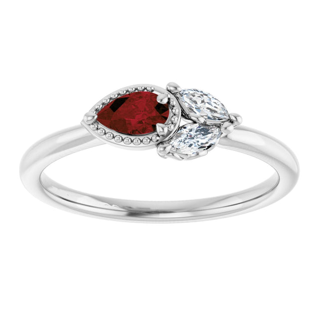 Platinum Pear Natural Mozambique Garnet Accented Ring - view 8
