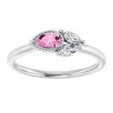 14K Gold Pear Natural Pink Sapphire Accented Ring - White Gold - view 8