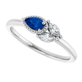 14K Gold Pear Lab-Grown Blue Sapphire Accented Ring - view 10