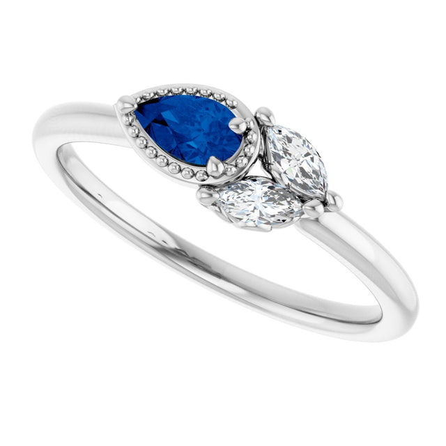 14K Gold Pear Lab-Grown Blue Sapphire Accented Ring - view 10
