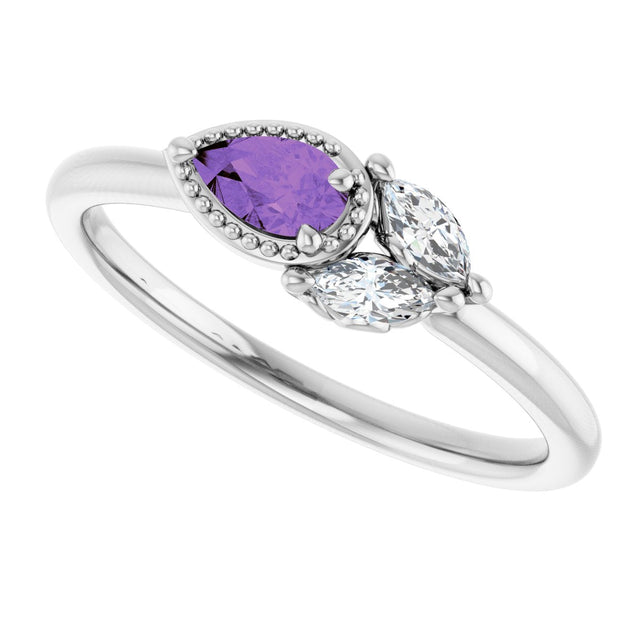 14K Gold Pear Natural Amethyst Accented Ring - White Gold - view 10