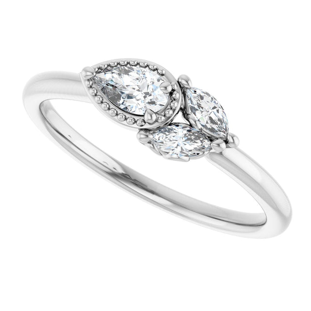 14K Gold Pear Natural White Sapphire Accented Ring - view 10