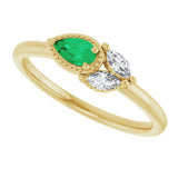 14K Gold Pear Lab-Grown Emerald Accented Ring - Yellow Gold - view 10