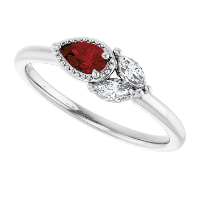 14K Gold Pear Natural Mozambique Garnet Accented Ring - White Gold - view 10