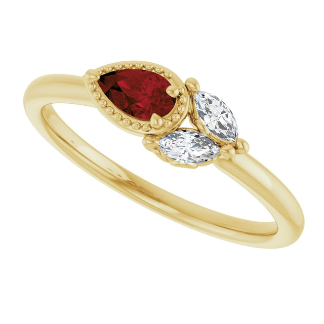 14K Gold Pear Natural Mozambique Garnet Accented Ring - Yellow Gold - view 10
