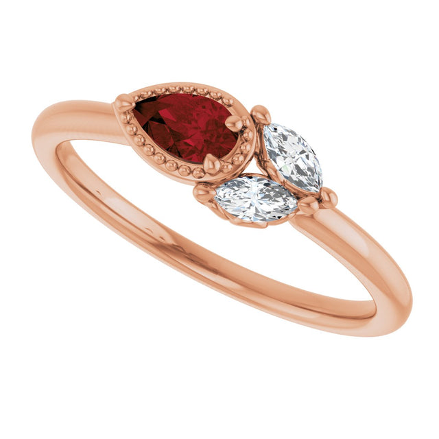 14K Gold Pear Natural Mozambique Garnet Accented Ring - Rose Gold - view 10