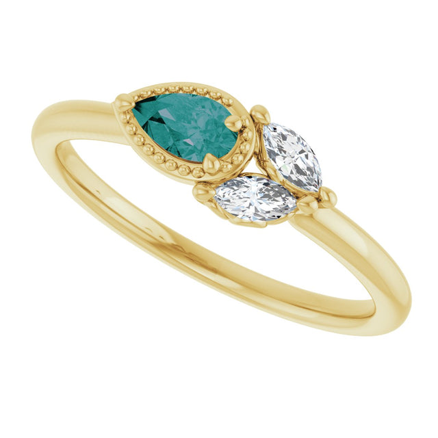 14K Gold Pear Lab-Grown Alexandrite Accented Ring - Yellow Gold - view 10