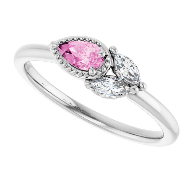 14K Gold Pear Natural Pink Sapphire Accented Ring - White Gold - view 10