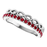 Platinum Round Natural Ruby Infinity-Inspired Stackable Ring - view 10