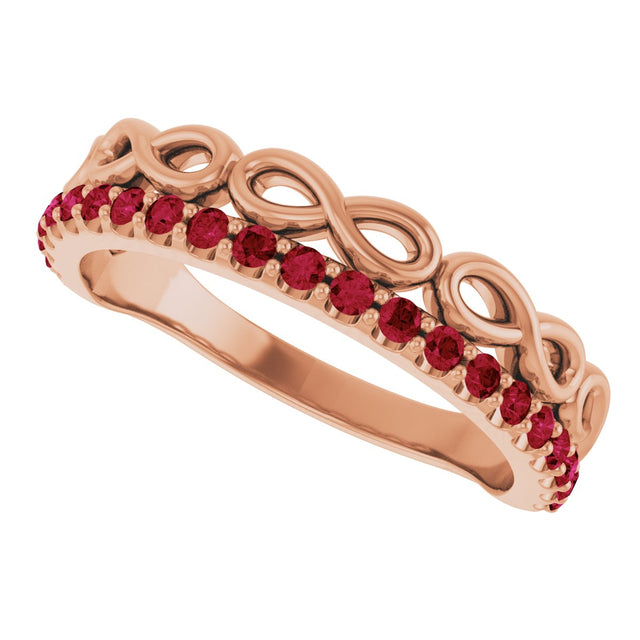 14K Gold Round Natural Ruby Infinity-Inspired Stackable Ring - Rose Gold - view 10