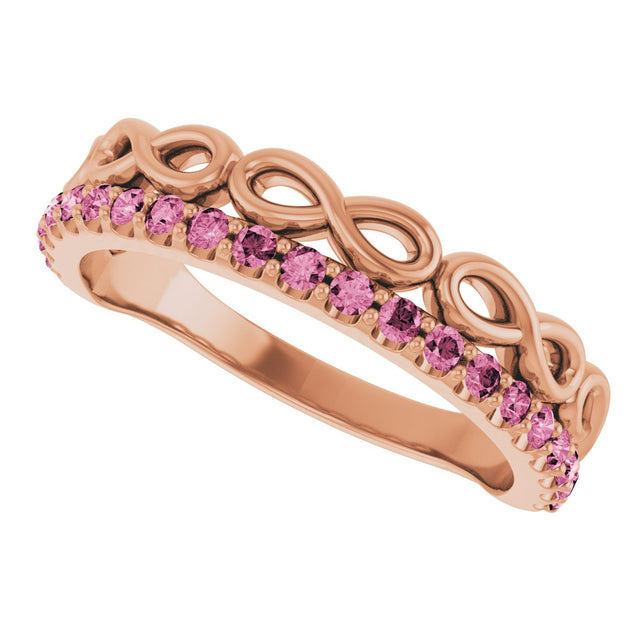 14K Gold Round Natural Pink Tourmaline Infinity-Inspired Stackable Ring - Rose Gold - view 10