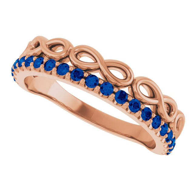 14K Gold Round Natural Blue Sapphire Infinity-Inspired Stackable Ring - Rose Gold - view 10
