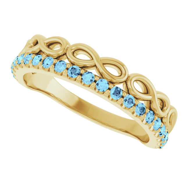 14K Gold Round Natural Aquamarine Infinity-Inspired Stackable Ring - Yellow Gold - view 10