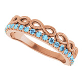 14K Gold Round Natural Aquamarine Infinity-Inspired Stackable Ring - Rose Gold - view 10