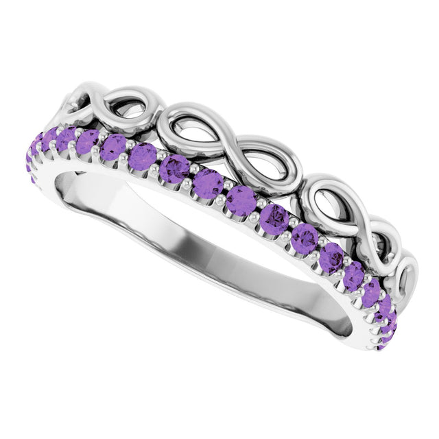 Platinum Round Natural Amethyst Infinity-Inspired Stackable Ring - view 10