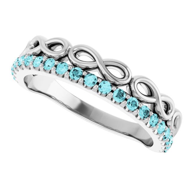 Platinum Round Natural Blue Zircon Infinity-Inspired Stackable Ring - view 10