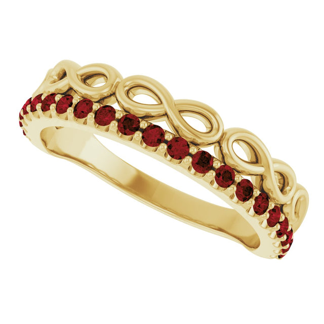 14K Gold Round Natural Mozambique Garnet Infinity-Inspired Stackable Ring - Yellow Gold - view 10
